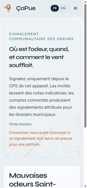 ÇaPue mobile interface