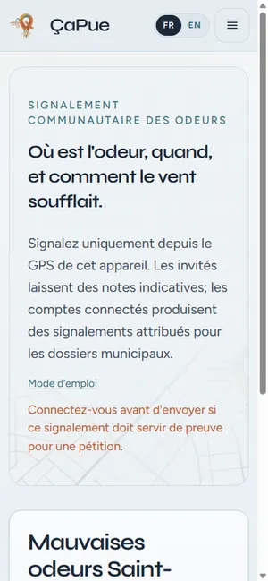 ÇaPue mobile interface